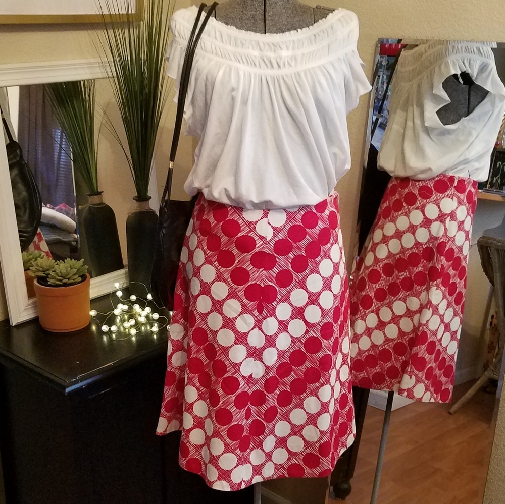 Anthropologie Elevenses Classic polka dot skirt